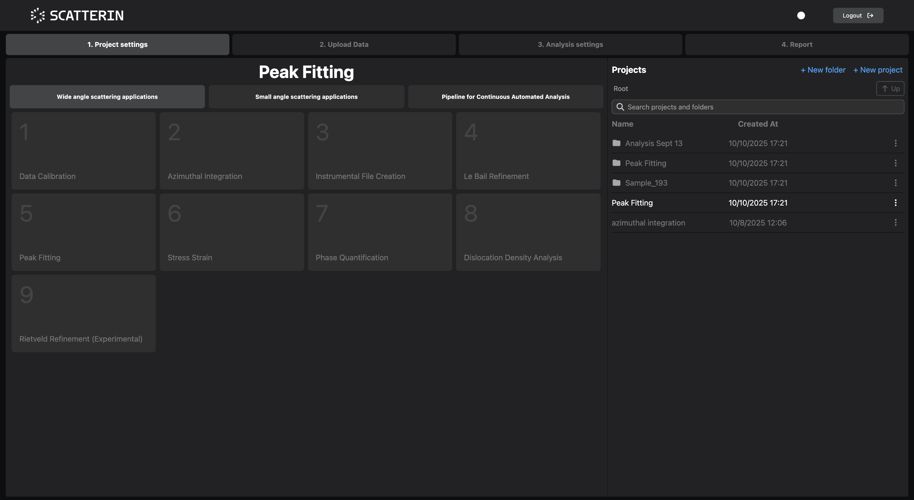 Scatterin project workspace screen